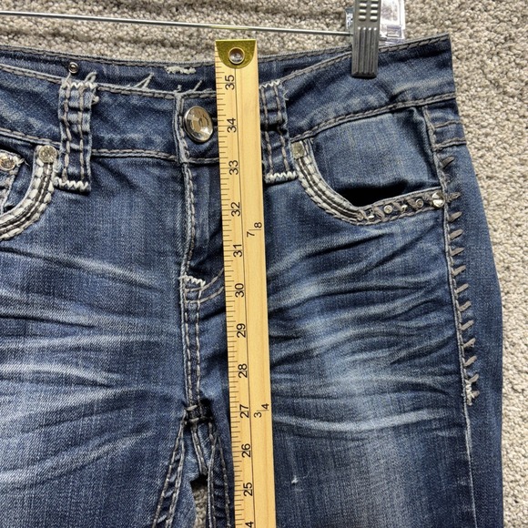 LA Idol/USA Women's Size 5 29x28 Embroidered Slightly Distressed Bling Jeans EUC - Picture 7 of 10
